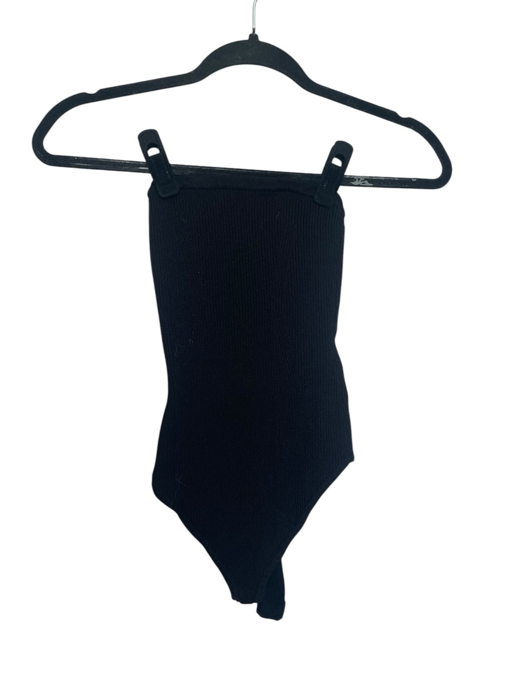 Bershka Black Ribbed Strapless One-Piece Bodysuit